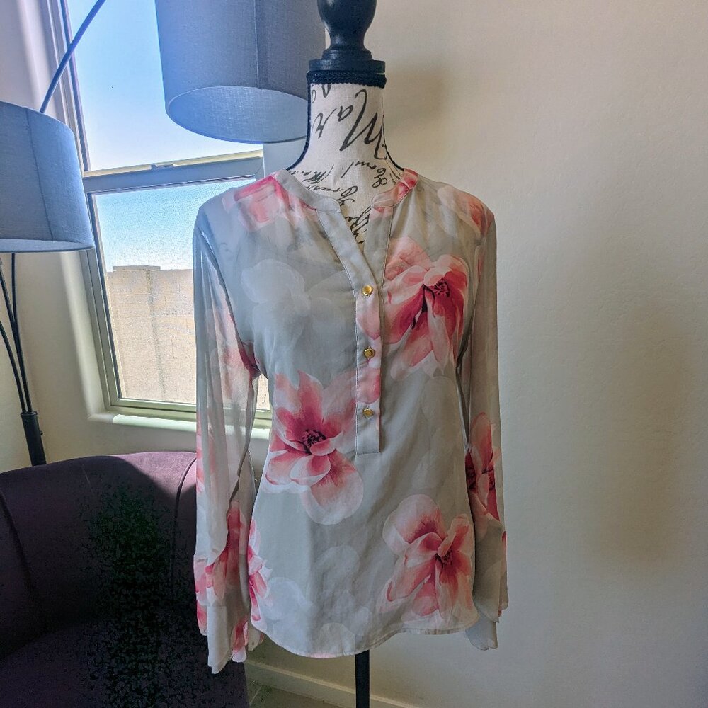 Sheer Calvin Klein Blouse with Bell Sleeves